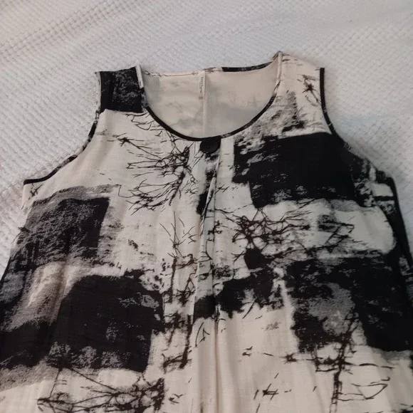 Abstract Black White Boxy Boho Lagenlook Artsy Lightweight‎ Lined Maxi Dress OS - Picture 7 of 13